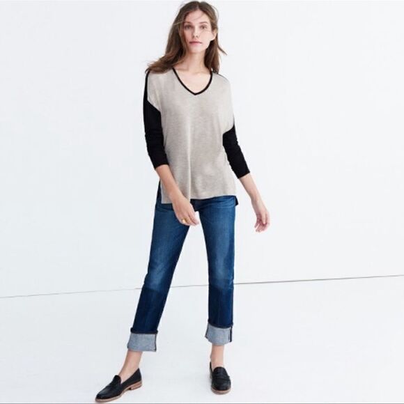 Madewell Womens Gray & Black Anthem Tee in Color Block Long Sleeve Size XS - Picture 4 of 10